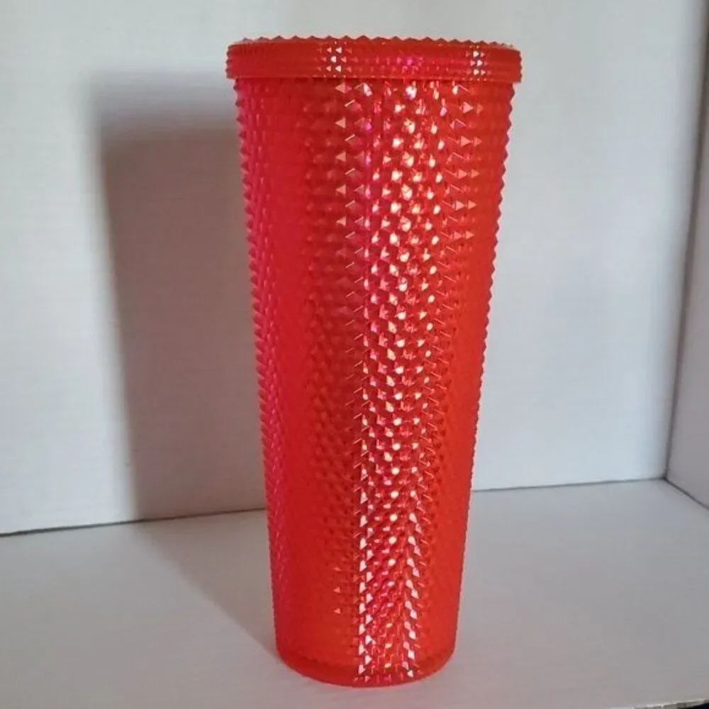 24 oz Starbucks Coffee Travel Tumbler 2023 Ruby Hot Pink Studded Venti COLD CUP